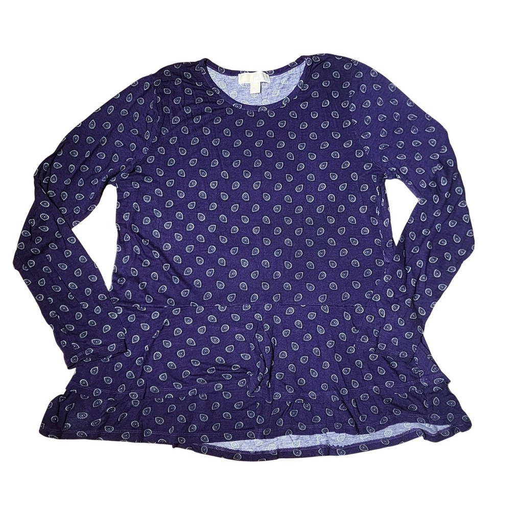 Michael‎ Kors Purple Paisley Top Long Sleeve Ruffle Hem Crew Neck Colorful XL
